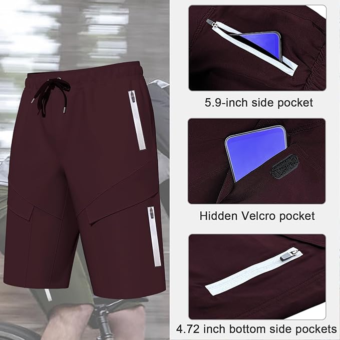 Lo.gas Mountain Bike Shorts for Men,3D Padded Loose-fit Cycling Biking Bicycle Shorts Mens with Underwear Zipper Pockets