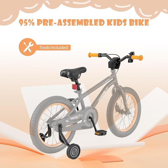 BABY JOY Outer Space Kids Bike, 14 16 18 Inch Sport Bicycle for 3-8 Years Old w/Adjustable Saddle, Training Wheels, Widened Tyre, Handbrake & Coaster Brake, 95% Pre-Assembled Girls Boys Bike
