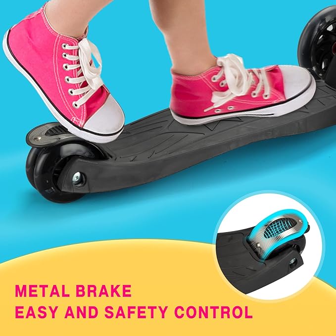 Scooters for Kids Ages 3-5, Kick Scooter for Boys Girls, 4 Adjustable Height, AEBC-9 Bearing, 3 Light Up Wheels, Lean to Steer, Outdoor Activities for Toddlers from 3 to 12 Years Old, Deep-Black