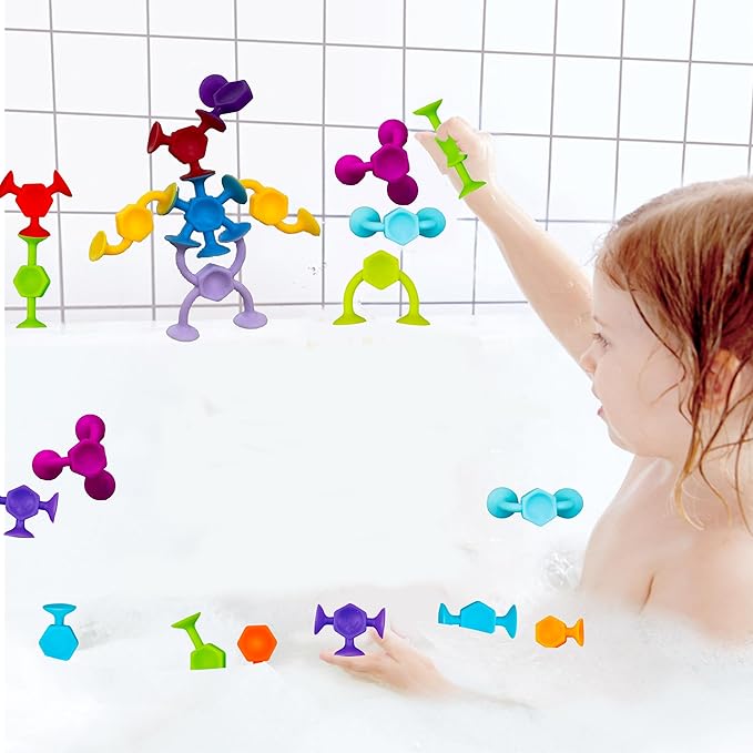 Toddler Bath Toys for Kids Ages 4-8，Suction Cup Fidget Spinner Baby, 42 pcs Suction Bathtub Toys for Toddlers 3-5, Starter Sticky Blocks for Bathtub, Sensory Toy for Kids 3 and Up
