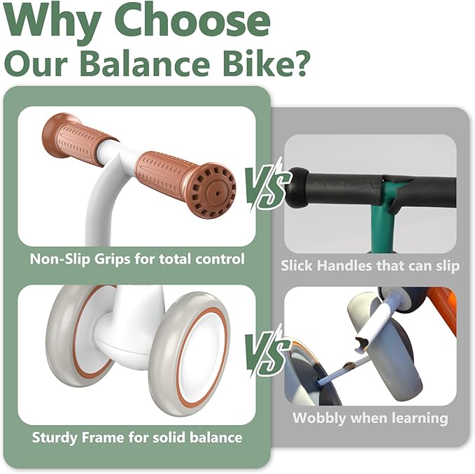 Liberry Baby Balance Bike for 1 Year Old Boys, 4 Wheels Toddler Balance Bike with Adjustable Seat, 12-24 Months Infant's First Birthday Gift (Green)