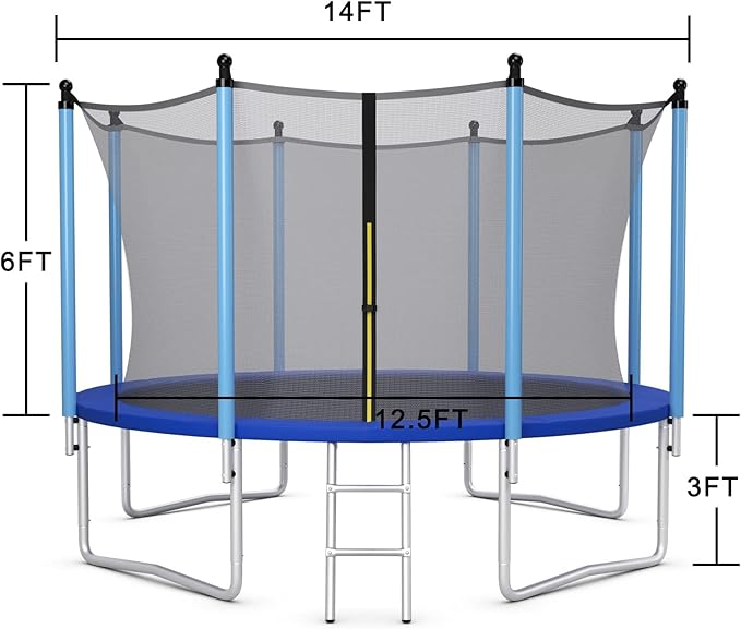 Giantex Trampoline for Kids Adults, ASTM Approved 8 10 12 14 15 16Ft Big Trampoline with Ladder, Thickness Steel Pipes Wear-Resistant All Weather Outdoor Large Recreational Trampoline with Net