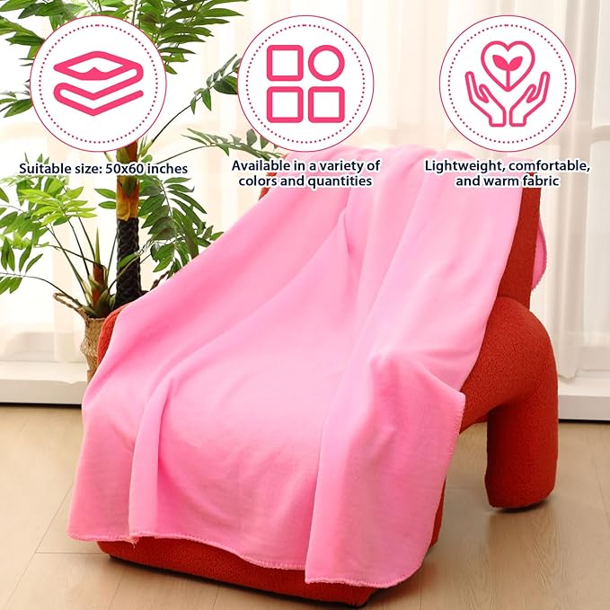 Newwiee 24 Pcs Fleece Throw Blankets Bulk Outdoor Wedding Guest Gifts Soft Lightweight Sleepover Lap Blankets Pet Home Sofa Couch Office Donation Homeless, 50 x 60 Inch (Light Pink/White)