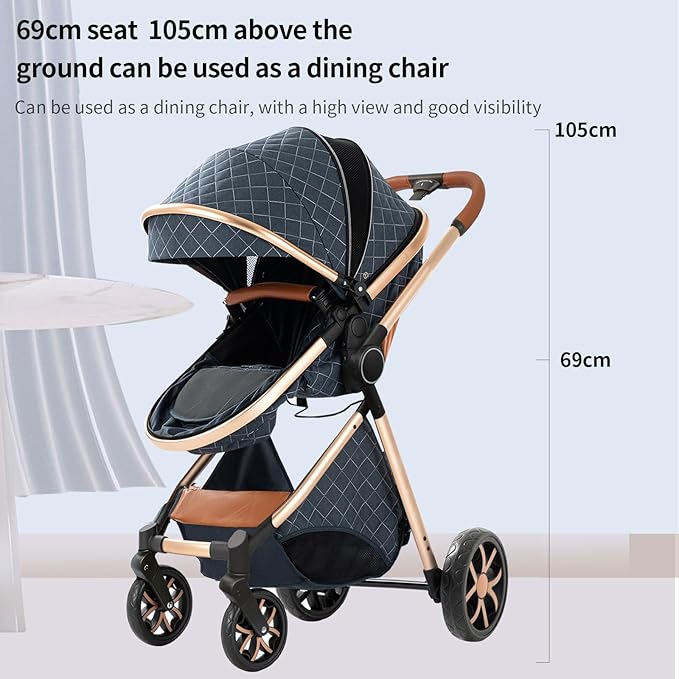 2 in 1 Baby Stroller with Bassinet Mode, Reversible Infant Pram, One-Click Folding, Newborn Travel Stroller, Convertible Toddler Standard Pram Carriage (X2US-Pink)