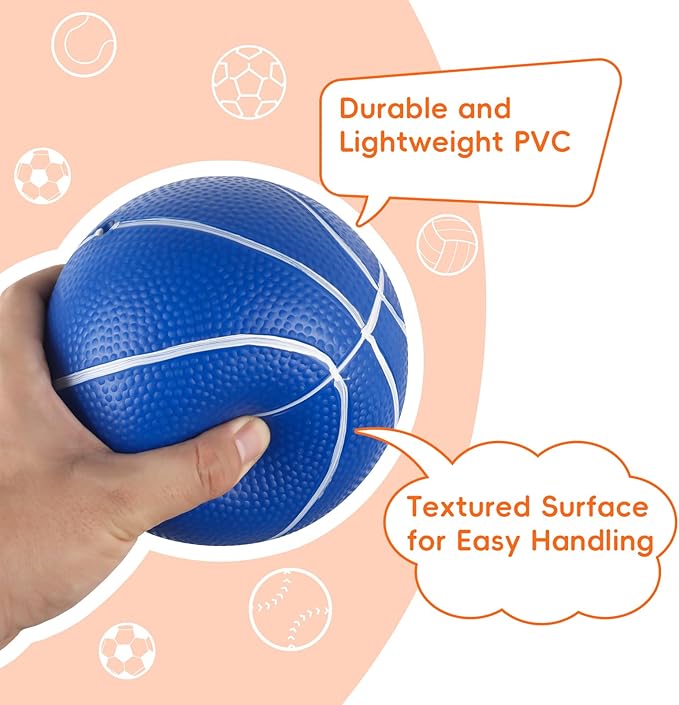 M SANMERSEN Mini Basketball Set, 6 Pack 6.3" with Pump, Durable PVC Toy Basketball, Mini Hoop for Toddlers, Kids, and Teens - Perfect for Indoor, Outdoor, and Pool Play