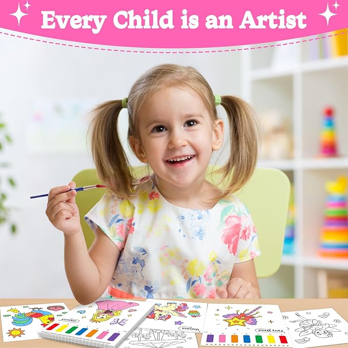 Paint with Water Coloring Books for Toddlers, Princess Theme Mess Free Watercolor Painting Papers for Kids Water Color Paint Kit Art Craft Birthday Gift for Ages 1-3, 4-8