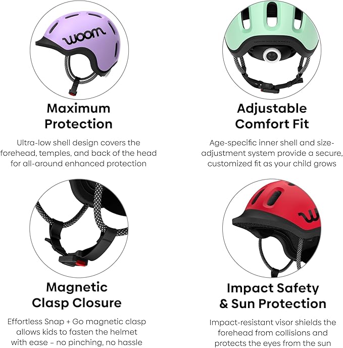 woom Ready Kids' Helmet, Adjustable Pinch-Free Children's Helmet with Reflective Details for Bicycle Riding, Roller Skating & Scooting, for Boys & Girls (Ages 1-14)