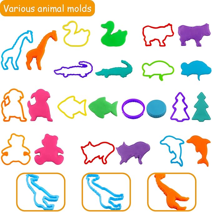 FRIMOONY Plastic Dough Tools for Kids, with Capital Letters, Cookie Cutters, Stamps, Multi-Color, 61 Pieces