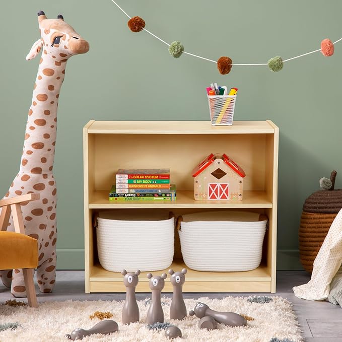 OOOK Montessori Toy Shelf, 2-Tier Wooden Storage Shelf for Kids, Modern Style, Kids Bookshelf and Toy Storage, Classroom, Kindergarten, Playroom, Daycare Center