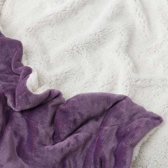 NANPIPER Throw Blanket Reversible Sherpa Flannel Bed Blanket Super Soft Fuzzy Plush Fleece Microfiber (90"x90" Cassis Purple) Queen