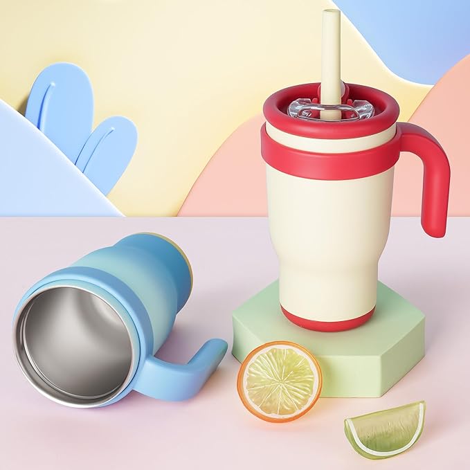 14oz Toddler Sippy Cup Vacuum Insulated Stainless Steel Kids Cup with Handle, Spill-Proof Straw, Leak-Proof Travel Cup for Home or On-the-Go