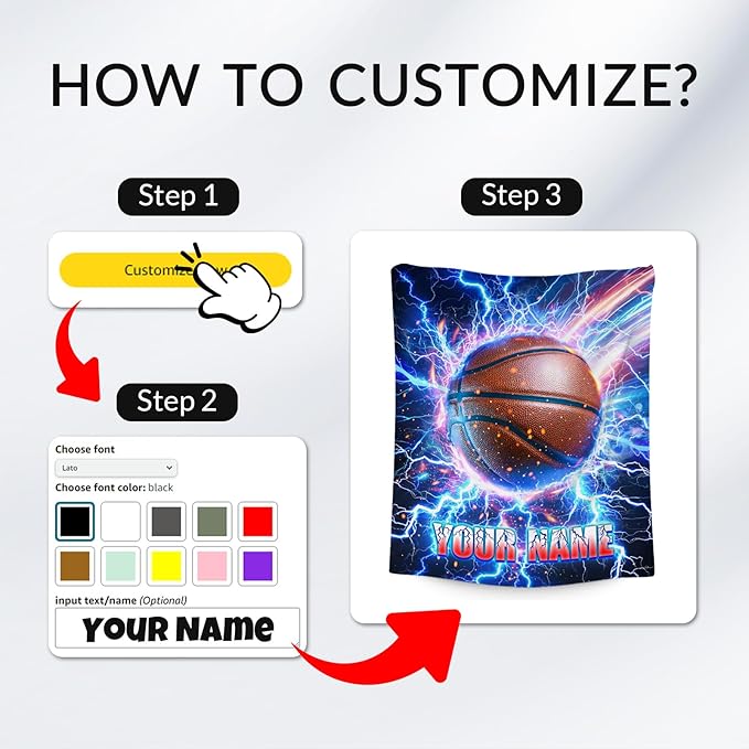 Basketball Blanket for Boys Personalized Throw Gifts - Lightning Sport Theme Custom Throws for Couch, Bed (4 Sizes Choose)