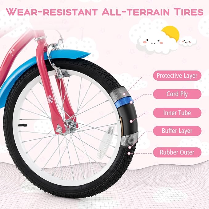 BABY JOY Kids Bike, 12 14 16 18 Inch Children Bicycle w/Detachable Training Wheels, Storage Basket, Adjustable Seat & Handlebar, Bow or Streamer, Girls Bike for 3-8 Years Old