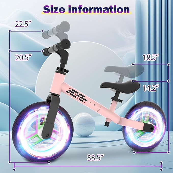 Colorful Lighting Balance Bike 2 Year Old, 2-5 Year Old Toddler Balance Bike, No Pedal Bikes with Adjustable Handlebar & Seat, 2 3 4 5 Year Old Boy Girls Birthday Gifts Toys.