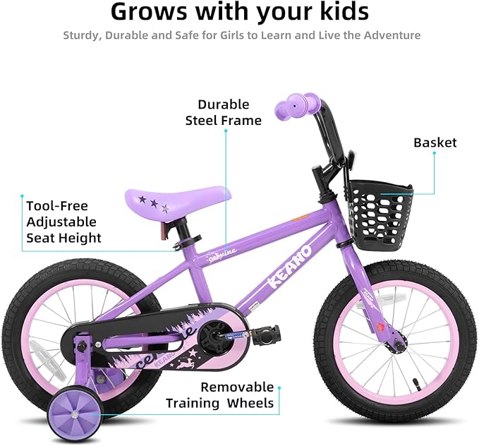 KEANO Cervine 14 16 20 Inch Kids Bike for Boys Girls Ages 3-10 Years, 14 16 Inch Toddler BMX Bikes with Training Wheels and Basket, 20 in Children Bicycles with Kickstand