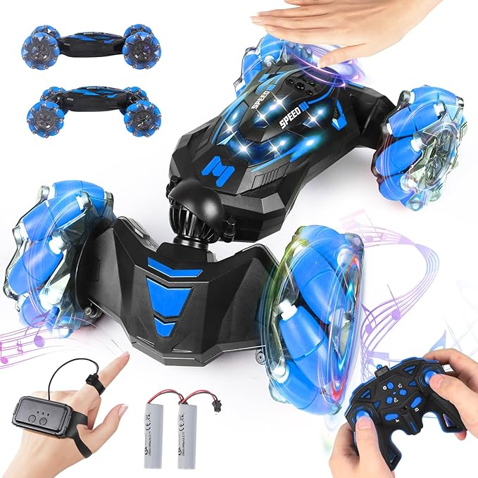 RC Stunt Car, 2.4 GHz 4WD Remote Control Gesture Sensor Toy Cars, Double Sided Rotating Off Road Vehicle 360° Flips with Lights Music, Drift rc car for Boys and Girls 5-13 Birthday