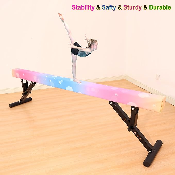 Adjustable Balance Beam 8 ft Gymnastic Beam Adjustable Height for Kids and Teenage of All Gymnastic Levels, Gymnastic Training Beam Gymnastic Equipment for Athlete Home and Gym Club Use