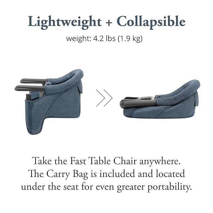 Inglesina Fast Table Chair - Slate Blue Melange + Fast Dining Tray - Portable Baby High Chair - for Babies & Toddlers up to 37 lbs - Fits Tables 0.8'' to 3.5'' Thick - Compact - Travel Bag Included