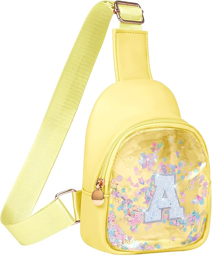 COSHAYSOO Personalized Christmas Birthday Gifts Burr Basket Stuffers for Girls Yellow Purse Sling Bag Crossbody Girl Cute Funny Cool Mini Travel Fashion Accessories Monogrammed Initial Letter A