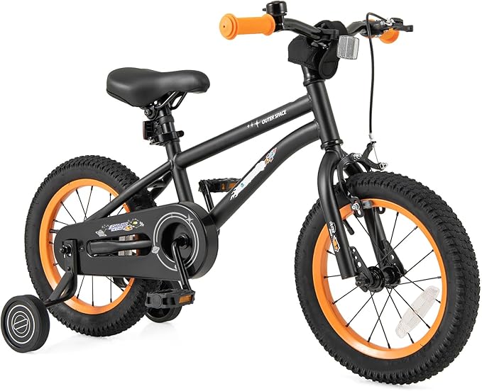 BABY JOY Outer Space Kids Bike, 14 16 18 Inch Sport Bicycle for 3-8 Years Old w/Adjustable Saddle, Training Wheels, Widened Tyre, Handbrake & Coaster Brake, 95% Pre-Assembled Girls Boys Bike