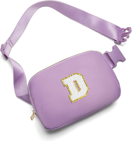 Gitus Birthday Gifts for 8 9 10 11 12 13 Year Old Girls Personalized Fanny Pack Crossbody Bags with Initial Letter Patch Belt Bag for Teen Girls Cute Trendy Stuff Travel Essentials (Lavender-D)