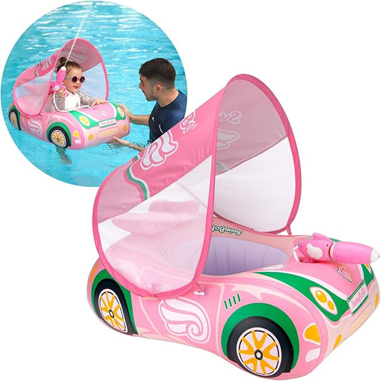 Swimbobo Toddler Pool Float Inflatable Car Baby Swim Float with Adjustable Sun Canopy and Safety Seat Pool Toys for Kids 3+ Years Old