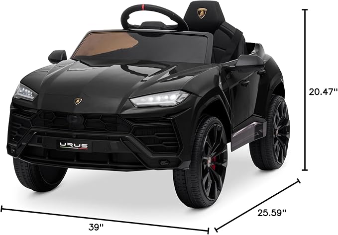 Kidzone Ride On Car 12V Lamborghini Urus Kids Electric Vehicle Toy w/Parent Remote Control, Horn, Radio, Port, AUX, Spring Suspension, Opening Door, LED Light - Black