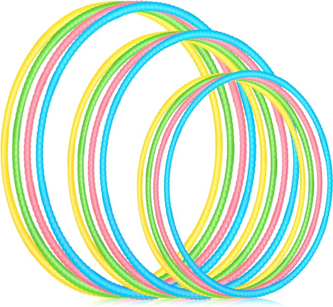 Syhood 12 Pcs Toy Color Hoop Plastic Detachable Adjustable Hoop Light Weight Exercise Fitness Equipment Toy Waist Ring for Adult Party, 3 Sizes(Green, Pink, Yellow, Blue)