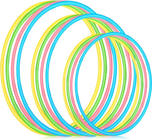 Syhood 12 Pcs Toy Color Hoop Plastic Detachable Adjustable Hoop Light Weight Exercise Fitness Equipment Toy Waist Ring for Adult Party, 3 Sizes(Green, Pink, Yellow, Blue)