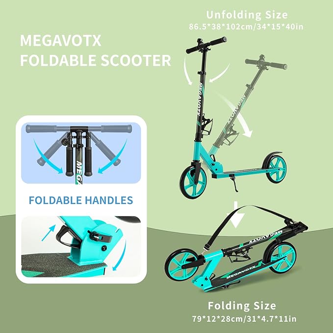 Foldable Kids Scooter with 8 inch Sturdy Wheels - Scooters for Kids, Teens, Adults Ages 8+, Adjustable Handlebar, Gift for Boys&Girls, 220lbs Max Load, Bearing ABEC7,Cup Holder