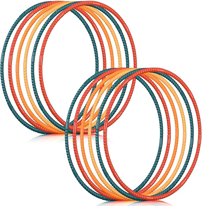 Sratte 12 Pcs Toy Hoop for Kid Detachable Adjustable Toy Hoop Colored Exercise Ring Plastic Circle for Kid Teen Gymnastics Equipment Require Self Assembly (28 Inch,Warm Color Series)