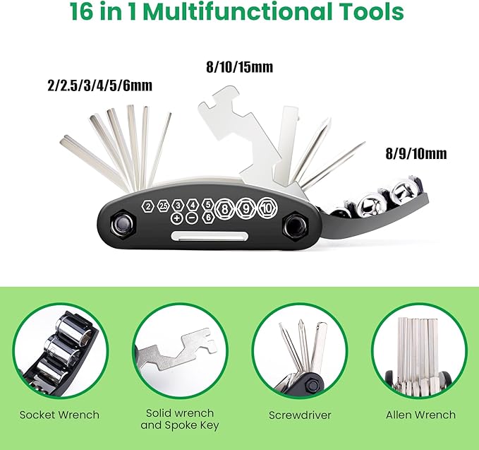 Teyssor Bike Repair Bag with Tire Pump, Bicycle Tire Repair Tool Kit, Portable Tool Bag with 16 in 1 Multitool All in One Bike Kit for Cycling