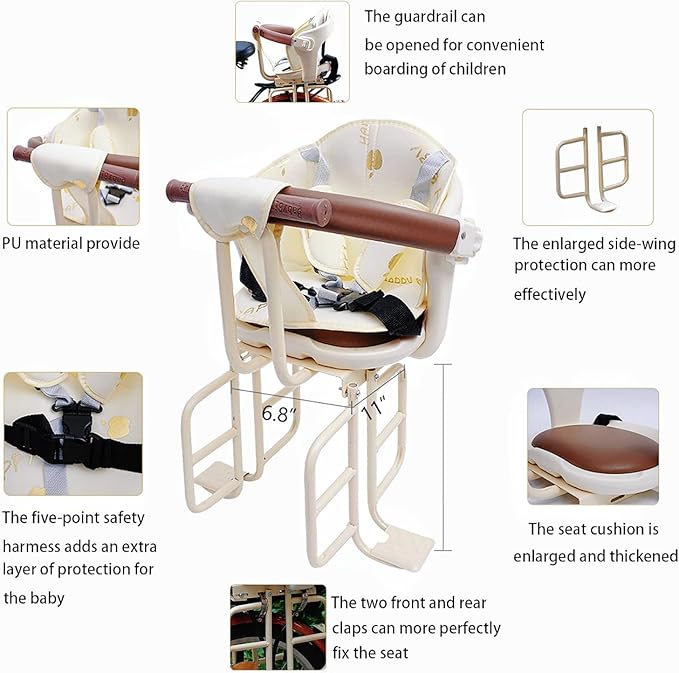 Rear Kid's Bike Seat,Rear Mounted Child Bike Seat Wraparound Attachment for Adult Bike with Armrest Harness and Pedals,Toddler Bike Seat for Child Ages 6 Months to 6 Years(Up to 110lb)