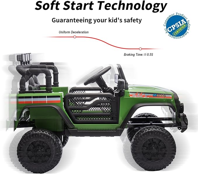 4WD Kids Ride on Car Truck, 12V 7Ah Kids Electric Vehicles Car Ride on Toy for Toddlers 3-5 with Remote Control - Green