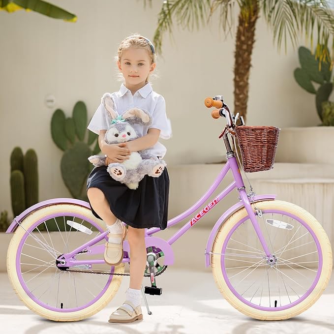 ACEGER Girls Bike with Basket, Kids Bicycle for 3-13 Years, Included Coaster Brake & Caliper Brake, 14 16 18 Inch with Training Wheels, 20 24 26 Inch with Kickstand but no Training Wheels