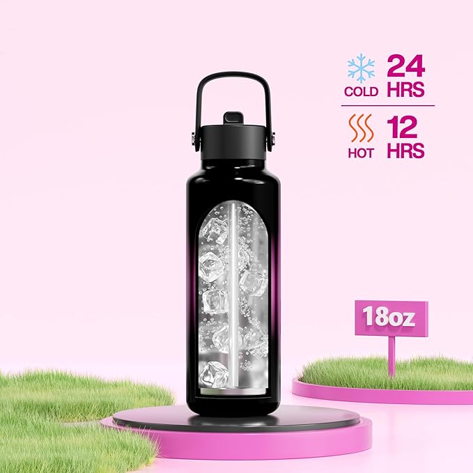 POWCAN 18 oz Insulated Water Bottle with Straw: Cold for 24H, Lightweight, Flex Cap, Stainless Steel Kids Water Bottle for Sport, Outdoors, Adventure, Biking, Hiking, Trekking, Travel (Neon Night)
