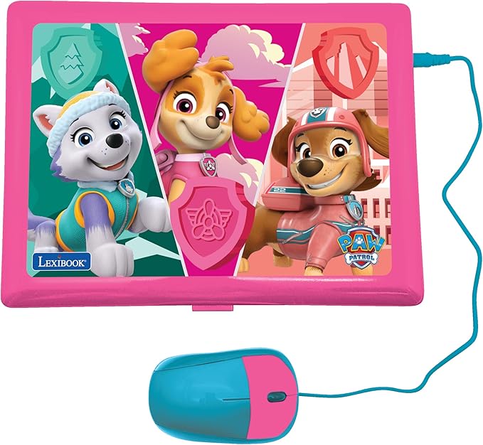 Lexibook, Paw Patrol, Bilingual and Educational Laptop Spanish/English, Toy for Children, 170 Activities to Learn, Play Games and Music, Large Screen, Pink/Blue, JC599PAGi2