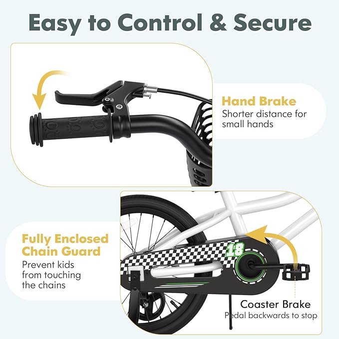 COSTWAY Kids Bike, 12 14 16 18 Inch Toddler Bike for Boys & Girls Aged 3-8 Years Old, Kids Bicycle w/Removable Training Wheels, Handbrake & Coaster Brake, Basket, Bell