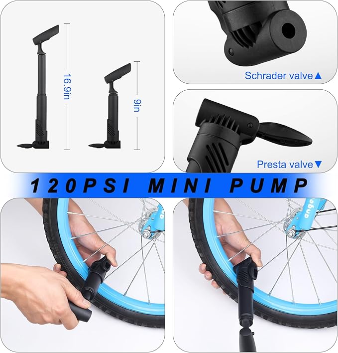 Bynccea Bike Tire Repair Tool Kit with Tire Pump, Portable Bicycle Repair Bag Bicycle Tyre Lever Patch Repair Tools, All in One Bicycle Tire Patch Kit for Mountain Bike and Road Bike