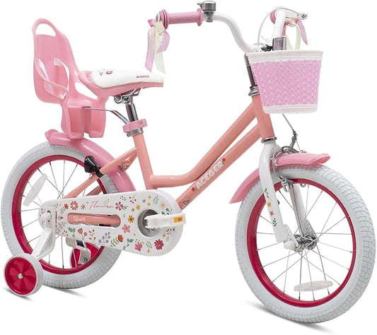 ACEGER Girls Bike with Basket for Ages 2-12 Years Old Kids, 12 14 16 18 Inch with Training Wheels，Princess Style with Streamers, Handbrake & Coaster Brake,Multiple Colors.