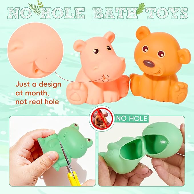 Baby Bath Toys for Babies 6-12 Months, 9 PCS | Sealed, No Hole & Mold Free Bath Toys, Soft & Safe Toddler Bath Toy Set, Bathtub Water Pool Toys