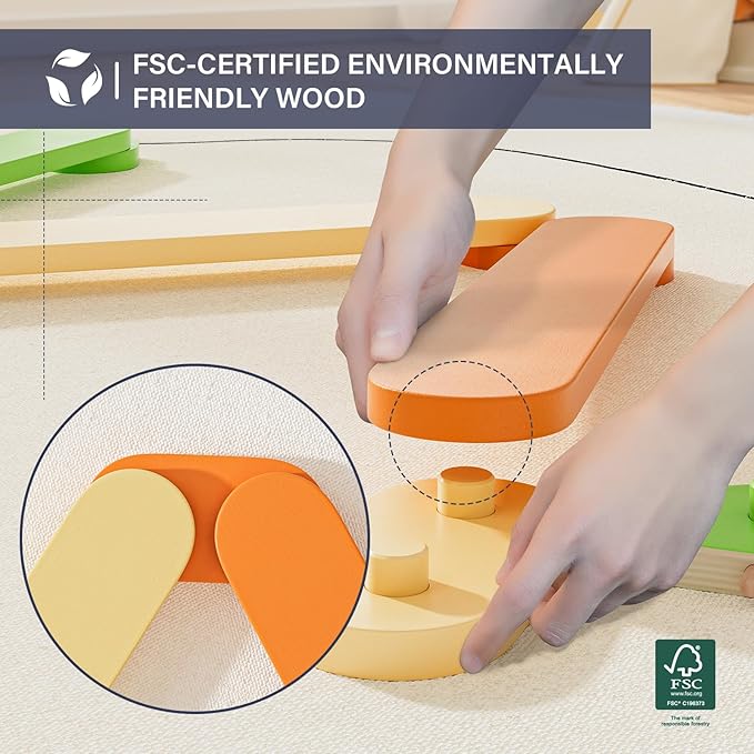 BlueWood Balance Beam for Kids 3-5, Toddler Sensory Wooden Toys and Stepping Stones, Build Coordination Gymnastics Obstacle Motor Skill for Kid