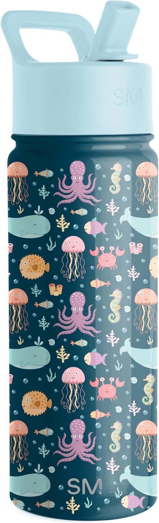 Simple Modern Kids Summit Water Bottle with Straw Lid | 18oz Stainless Steel Cup Insulated Tumbler for Toddlers, School | Under the Sea