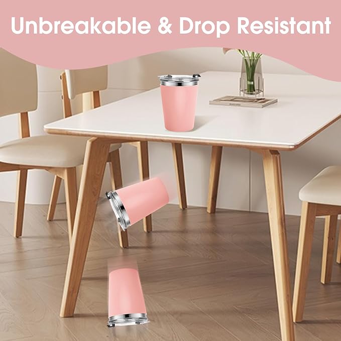 Kids Cups with Straws and Lids Leak Proof, 12oz Sippy Cups for Toddlers 1-3, 2 Pack Spill Proof Cup Stainless Steel Kids Cups with Lids for School, Outdoor (Pink & Cyan)