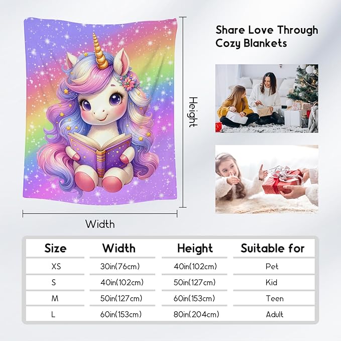 Girls Blanket, Unicorn Gifts for Kids Toddler, 40"x50" Cute Rainbow Small Throws Decor for Couch