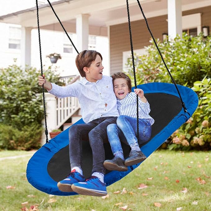 Costzon 60'' Giant Waterproof Platform Saucer Tree Swing Set, 700 lb Weight Capacity, Outdoor Saucer Tree Swing with Adjustable Hanging Ropes, Swing for Children Park Backyard (Blue)