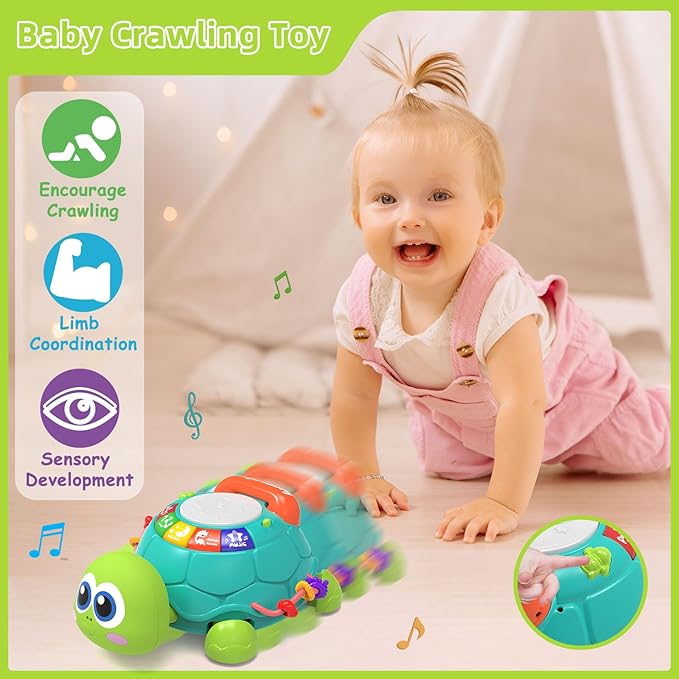Hanayo Baby Toys 6 to 12 Months，Musical Turtle Crawling Girl Toys for 12-18 Months,Infant Early Learning Educational Toy,Girl & Boy Gift Essentials for Newborn 7 8 9 11+ Months 1-2 Year Old(Green)