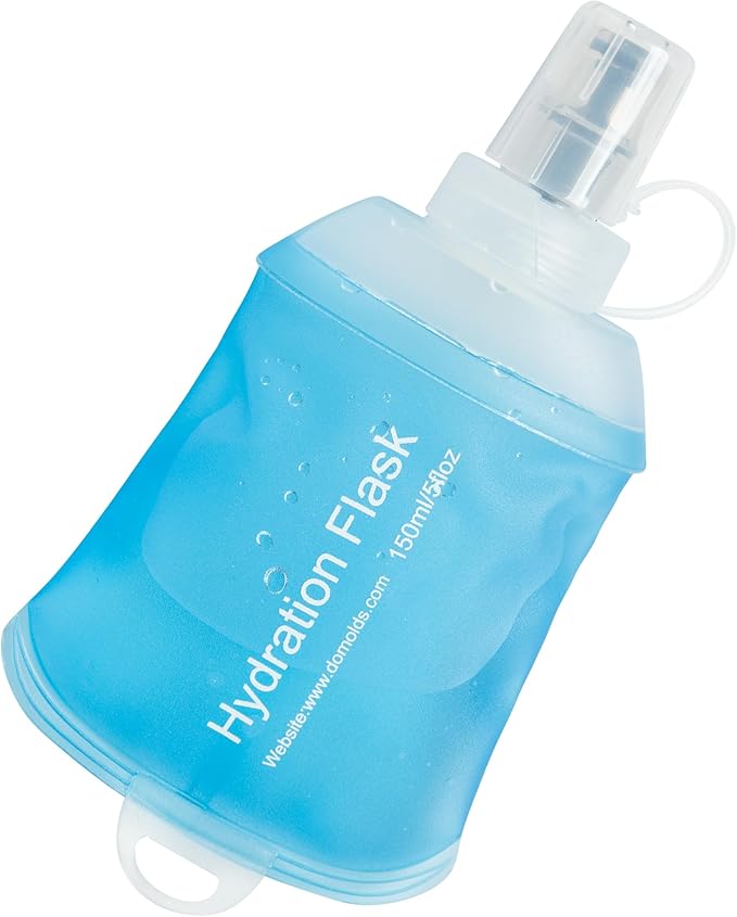 CLINTT 150ml Soft Flask, Foldable Running Water Bottle, TPU Folding Soft Water Flask, BPA-Free Collapsible Flask for Hydration Pack Running Vest, Cycling, Climbing, Hiking - 1Pcs, Blue