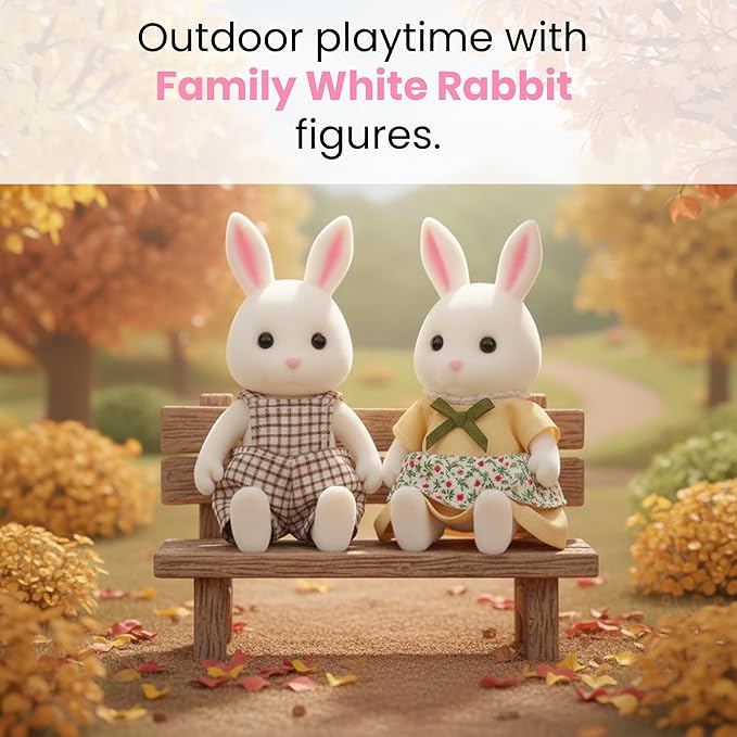Family White Rabbit Figures — Set of 2 Collectible Flocked Mini Dolls with Removable Clothes, Miniature Dollhouse Pretend Play Figures for Kids Ages 3+