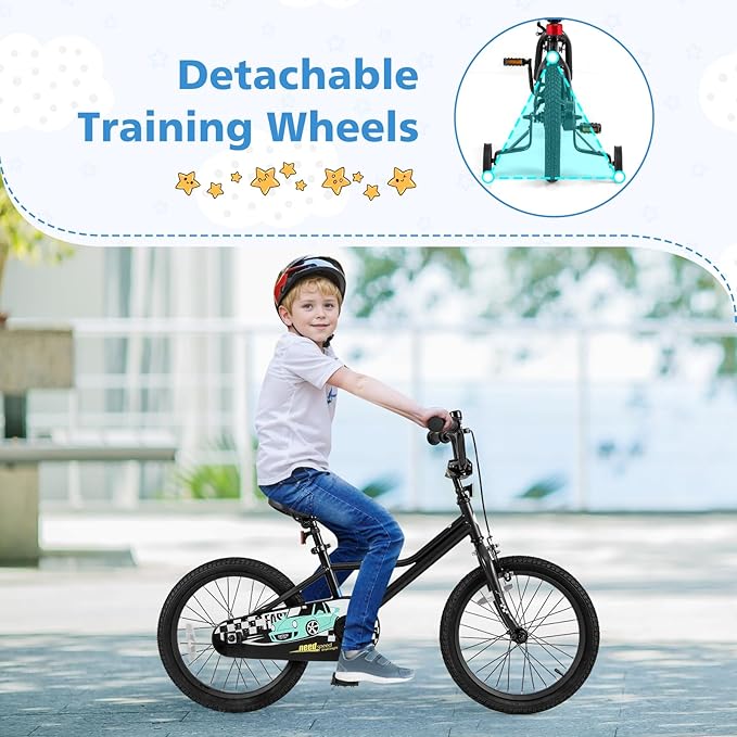 BABY JOY Kids Bike, 12 14 16 18 Inches Car Pattern Sporty Bicycle w/Removable Training Wheels, Hand & Coaster Brakes, Adjustable Seat & Handlebar, Girls Boys Bike